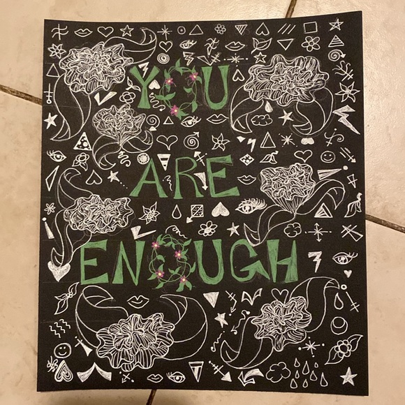 Unframed Original Art You Are Enough Drawing Illustration Blossoms & Symbols - Picture 4 of 8